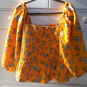 Tanya Taylor 2X Pin Tuck, Puff Sleeve Short Blouse